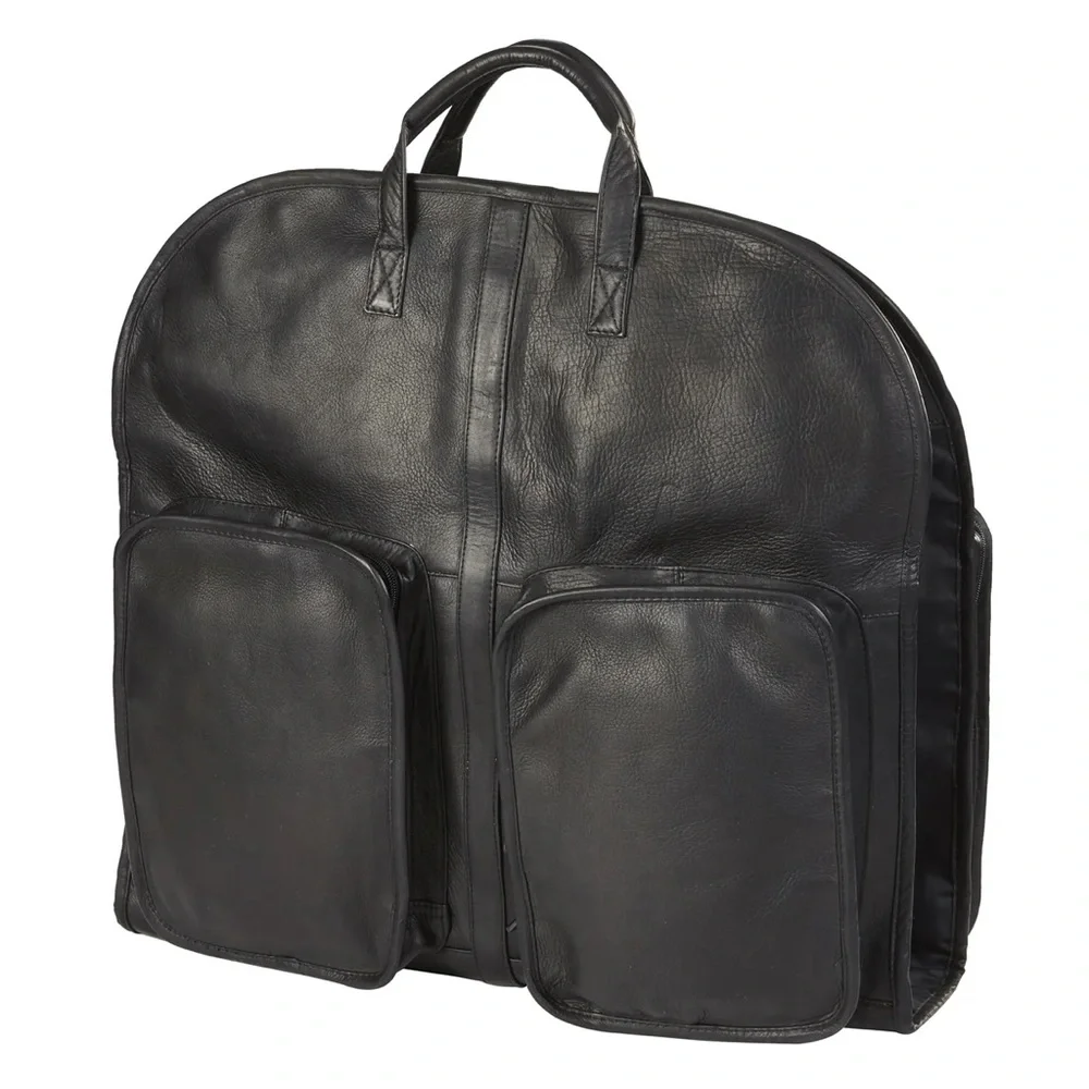 Clava Slim‎ Leather Black Garment Bag - Men's Travel Carry Case